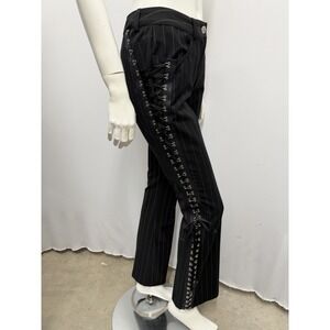 Vintage John Galliano Pinstripe Corset Lace Up Pants Black & White Sz F 38 USA 4